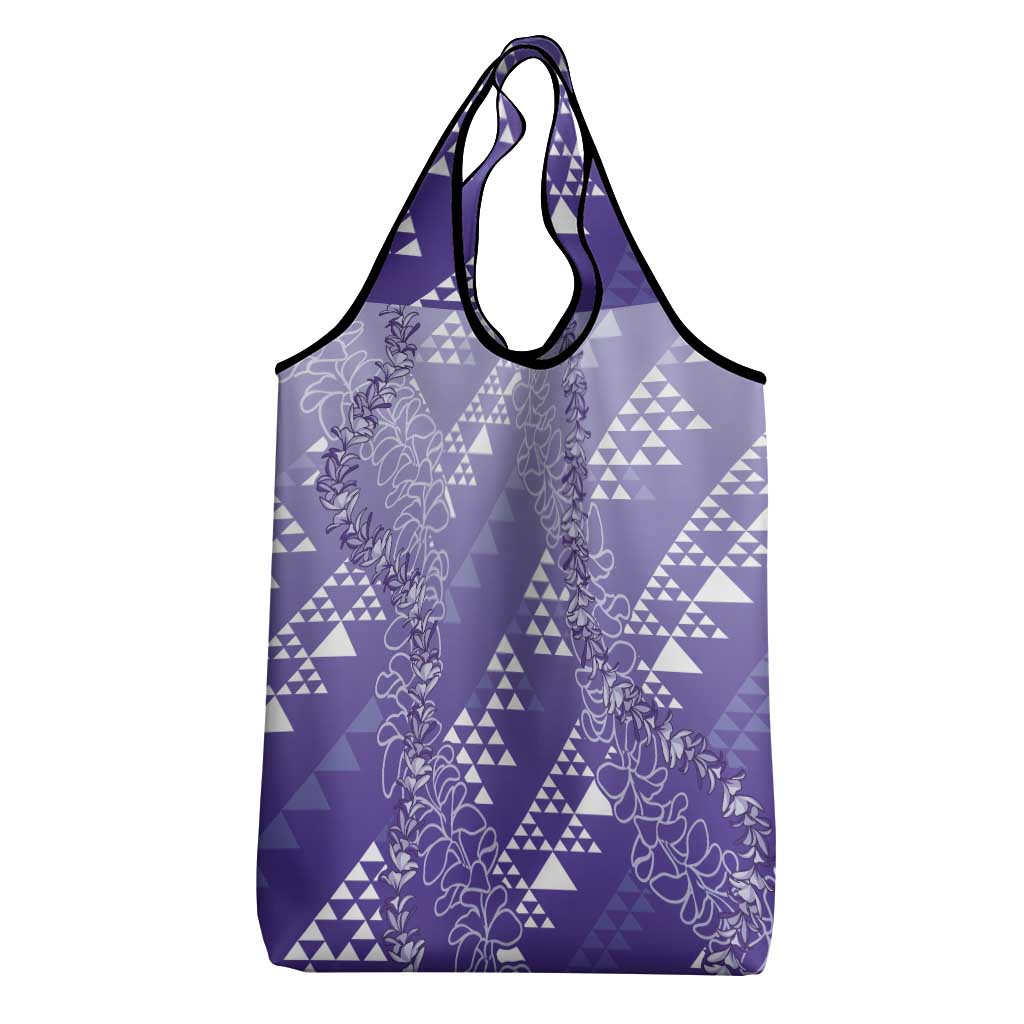 Hawaii Lavender Kapa Grocery Bag Vintage 'Ohe Kāpala Motifs Mix Plumeria Leis
