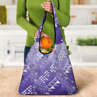 Hawaii Lavender Kapa Grocery Bag Vintage 'Ohe Kāpala Motifs Mix Plumeria Leis