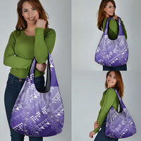 Hawaii Lavender Kapa Grocery Bag Vintage 'Ohe Kāpala Motifs Mix Plumeria Leis