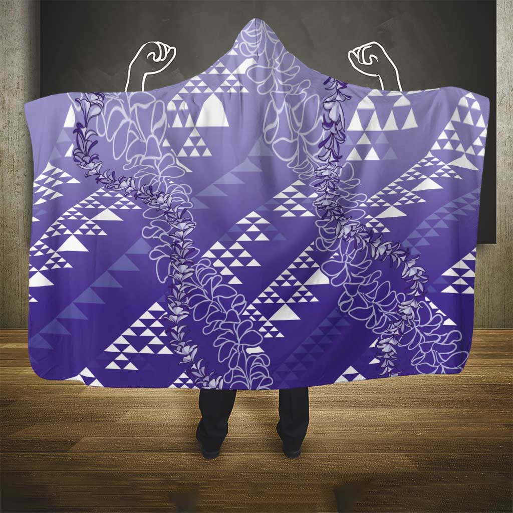 Hawaii Lavender Kapa Hooded Blanket Vintage 'Ohe Kāpala Motifs Mix Plumeria Leis LT7 - Polynesian Pride