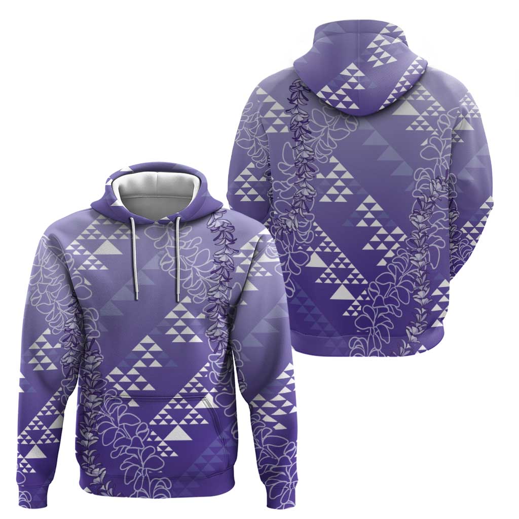 Hawaii Lavender Kapa Hoodie Vintage 'Ohe Kāpala Motifs Mix Plumeria Leis LT7 - Polynesian Pride