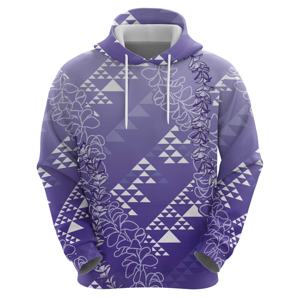 Hawaii Lavender Kapa Hoodie Vintage 'Ohe Kāpala Motifs Mix Plumeria Leis LT7 - Polynesian Pride