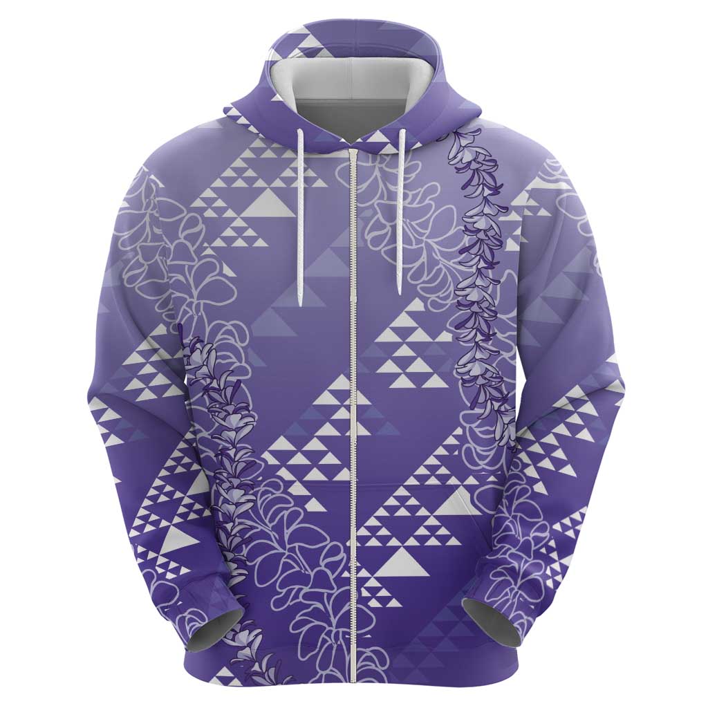 Hawaii Lavender Kapa Hoodie Vintage 'Ohe Kāpala Motifs Mix Plumeria Leis LT7 - Polynesian Pride