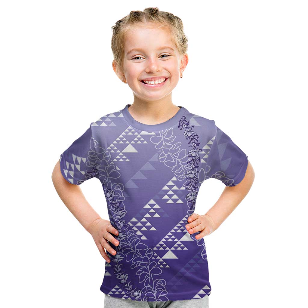 Hawaii Lavender Kapa Kid T Shirt Vintage 'Ohe Kāpala Motifs Mix Plumeria Leis LT7 Lavender - Polynesian Pride