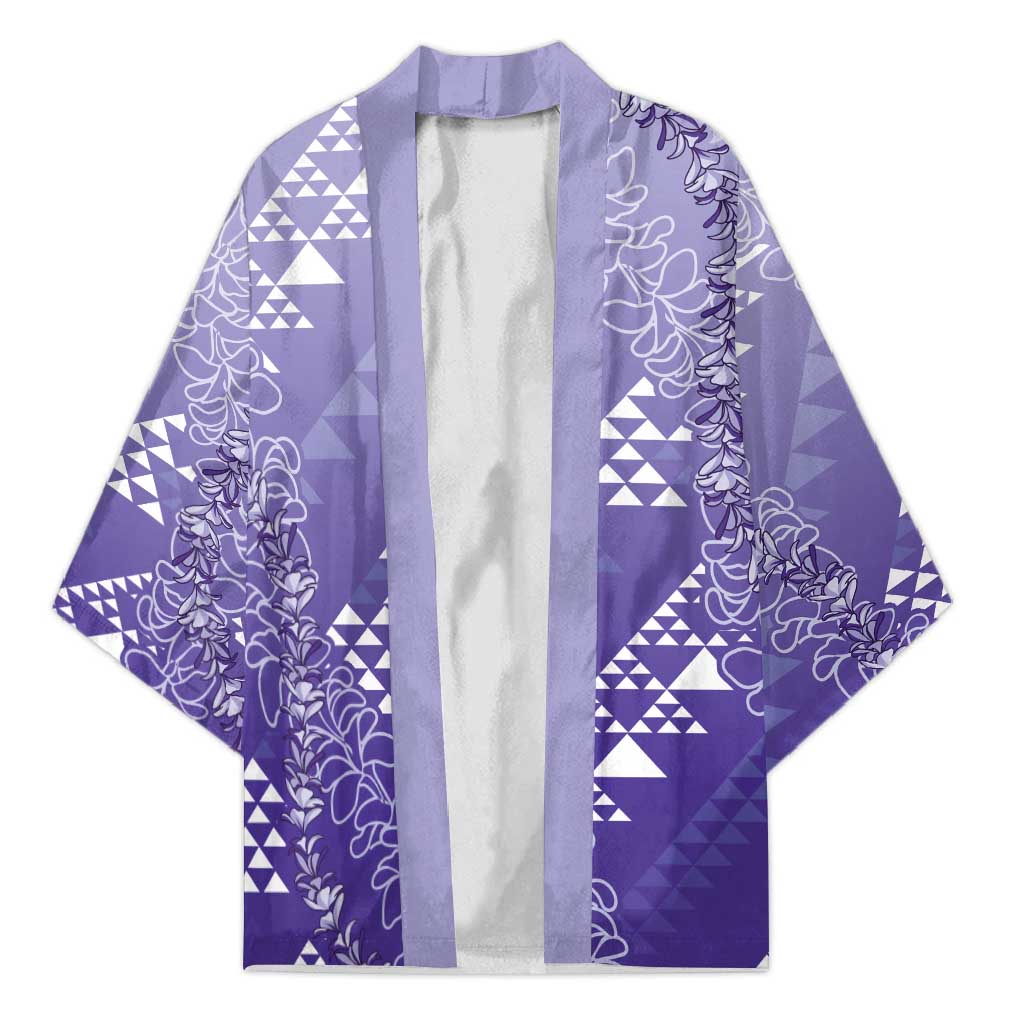 Hawaii Lavender Kapa Kimono Vintage 'Ohe Kāpala Motifs Mix Plumeria Leis LT7 Unisex Lavender - Polynesian Pride
