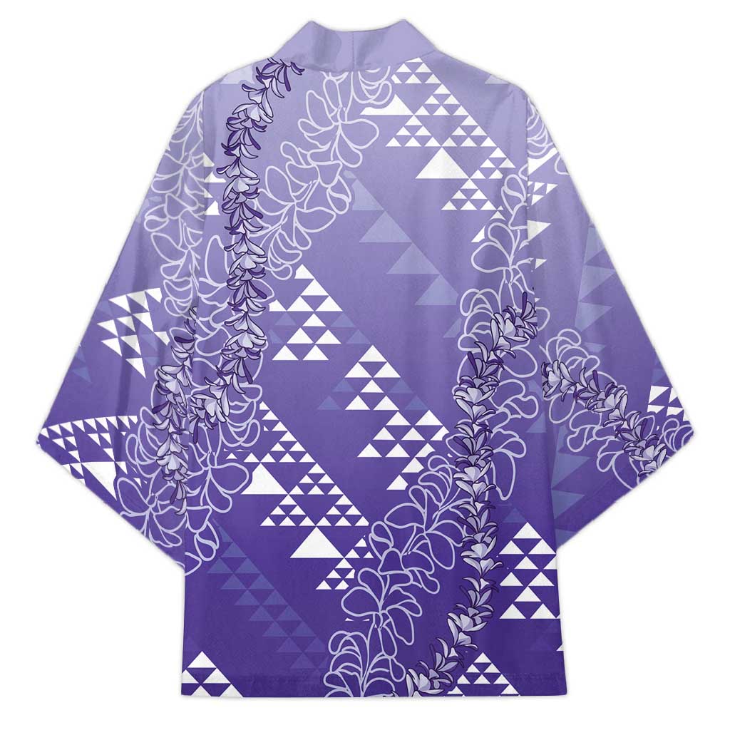 Hawaii Lavender Kapa Kimono Vintage 'Ohe Kāpala Motifs Mix Plumeria Leis LT7 - Polynesian Pride