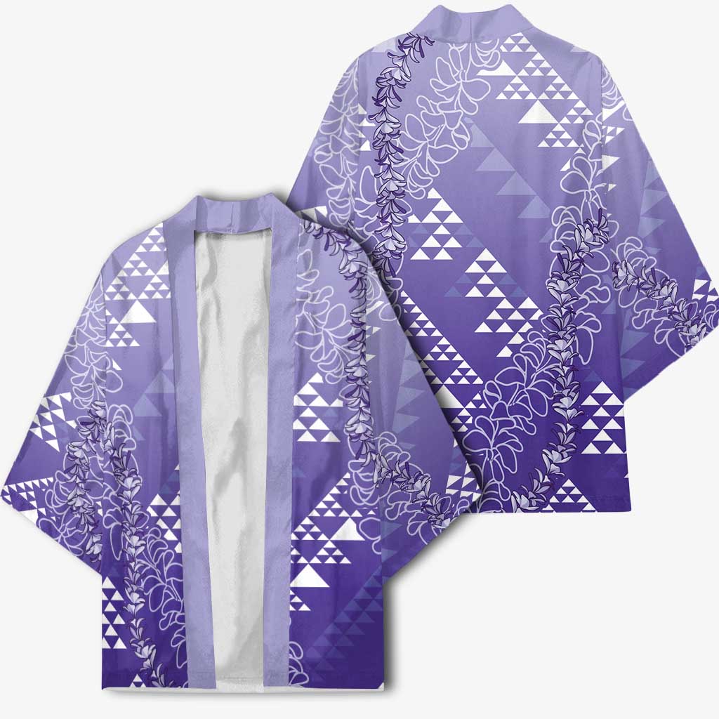 Hawaii Lavender Kapa Kimono Vintage 'Ohe Kāpala Motifs Mix Plumeria Leis LT7 - Polynesian Pride