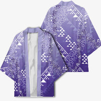 Hawaii Lavender Kapa Kimono Vintage 'Ohe Kāpala Motifs Mix Plumeria Leis LT7 - Polynesian Pride