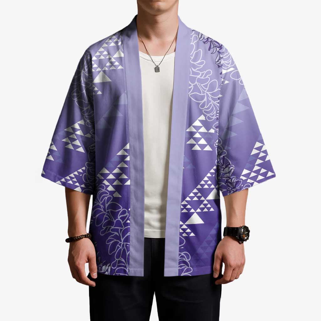 Hawaii Lavender Kapa Kimono Vintage 'Ohe Kāpala Motifs Mix Plumeria Leis LT7 - Polynesian Pride