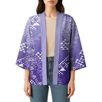 Hawaii Lavender Kapa Kimono Vintage 'Ohe Kāpala Motifs Mix Plumeria Leis LT7 - Polynesian Pride