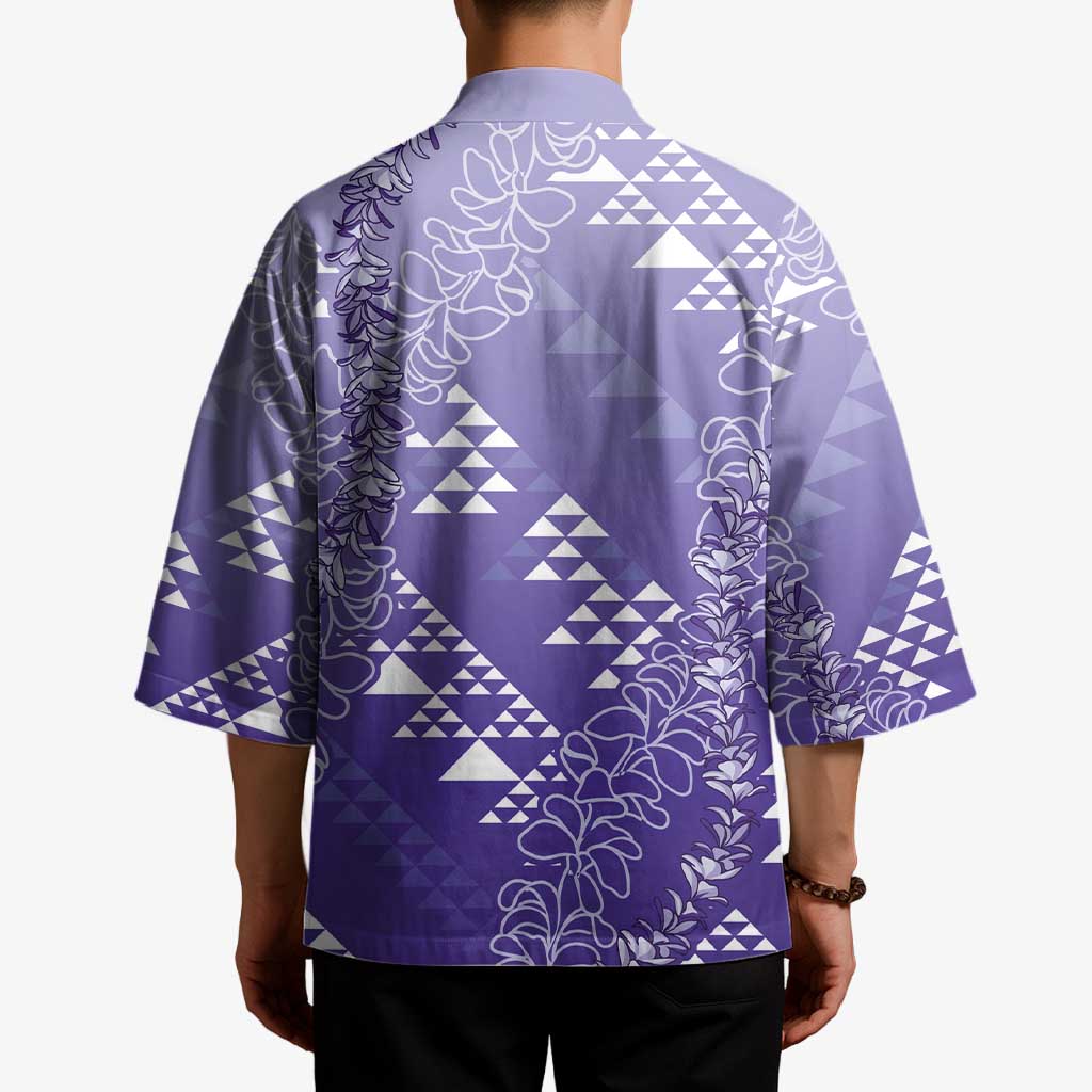 Hawaii Lavender Kapa Kimono Vintage 'Ohe Kāpala Motifs Mix Plumeria Leis LT7 - Polynesian Pride