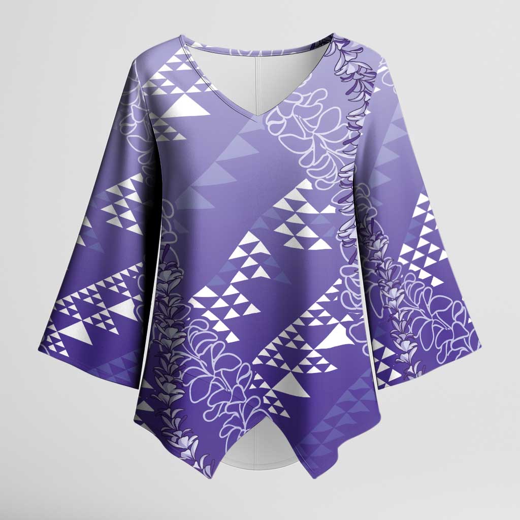 Hawaii Lavender Kapa Kimono Sleeve Blouse Vintage 'Ohe Kāpala Motifs Mix Plumeria Leis LT7 Female Lavender - Polynesian Pride