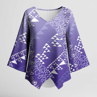 Hawaii Lavender Kapa Kimono Sleeve Blouse Vintage 'Ohe Kāpala Motifs Mix Plumeria Leis LT7 Female Lavender - Polynesian Pride