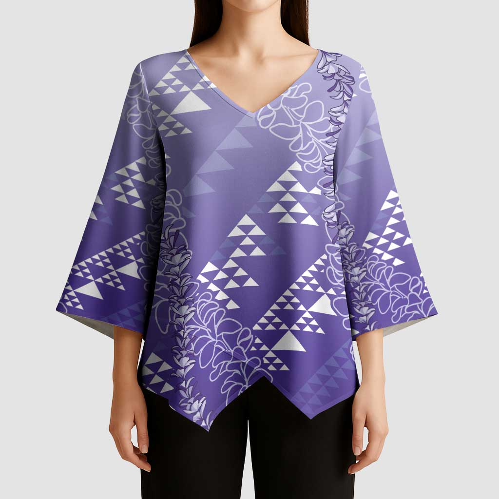 Hawaii Lavender Kapa Kimono Sleeve Blouse Vintage 'Ohe Kāpala Motifs Mix Plumeria Leis LT7 - Polynesian Pride