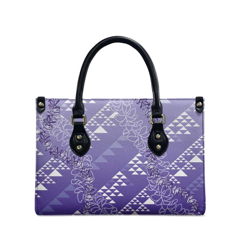 Hawaii Lavender Kapa Leather Bag Vintage 'Ohe Kāpala Motifs Mix Plumeria Leis