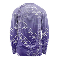 Hawaii Lavender Kapa Long Sleeve Shirt Vintage 'Ohe Kāpala Motifs Mix Plumeria Leis LT7 - Polynesian Pride