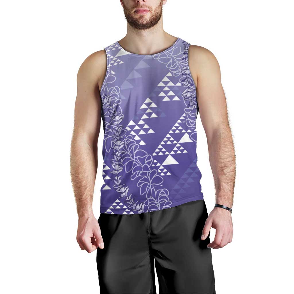 Hawaii Lavender Kapa Men Tank Top Vintage 'Ohe Kāpala Motifs Mix Plumeria Leis LT7 - Polynesian Pride