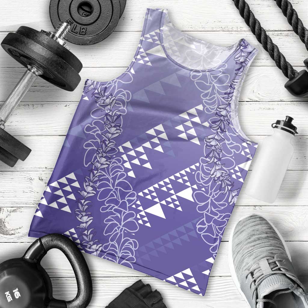 Hawaii Lavender Kapa Men Tank Top Vintage 'Ohe Kāpala Motifs Mix Plumeria Leis LT7 - Polynesian Pride