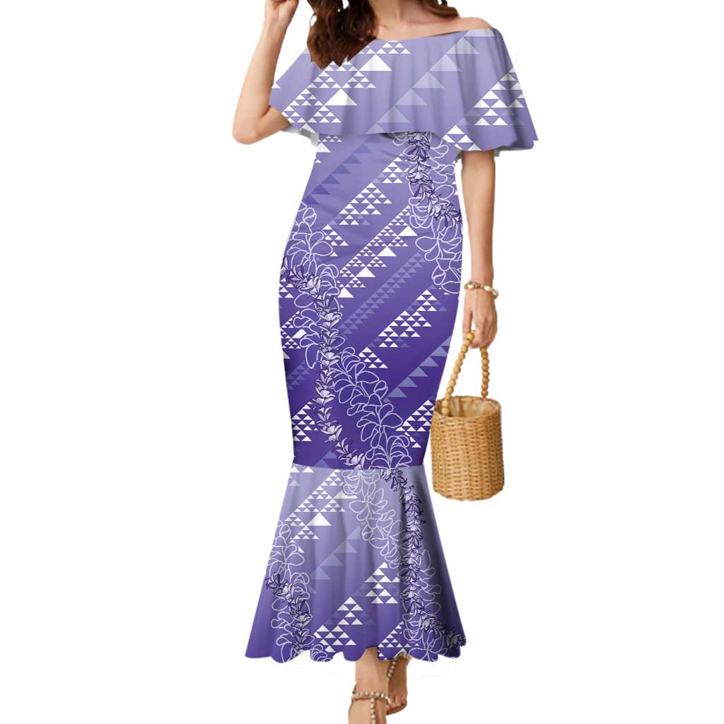 Hawaii Lavender Kapa Mermaid Dress Vintage 'Ohe Kāpala Motifs Mix Plumeria Leis LT7 Women Lavender - Polynesian Pride