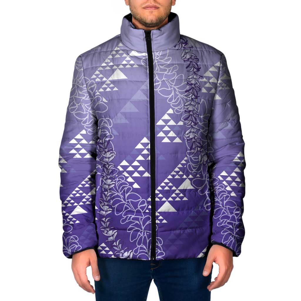 Hawaii Lavender Kapa Padded Jacket Vintage 'Ohe Kāpala Motifs Mix Plumeria Leis LT7 Men Lavender - Polynesian Pride