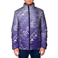 Hawaii Lavender Kapa Padded Jacket Vintage 'Ohe Kāpala Motifs Mix Plumeria Leis LT7 Men Lavender - Polynesian Pride
