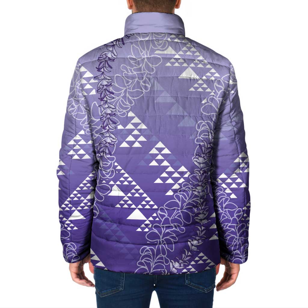 Hawaii Lavender Kapa Padded Jacket Vintage 'Ohe Kāpala Motifs Mix Plumeria Leis LT7 - Polynesian Pride