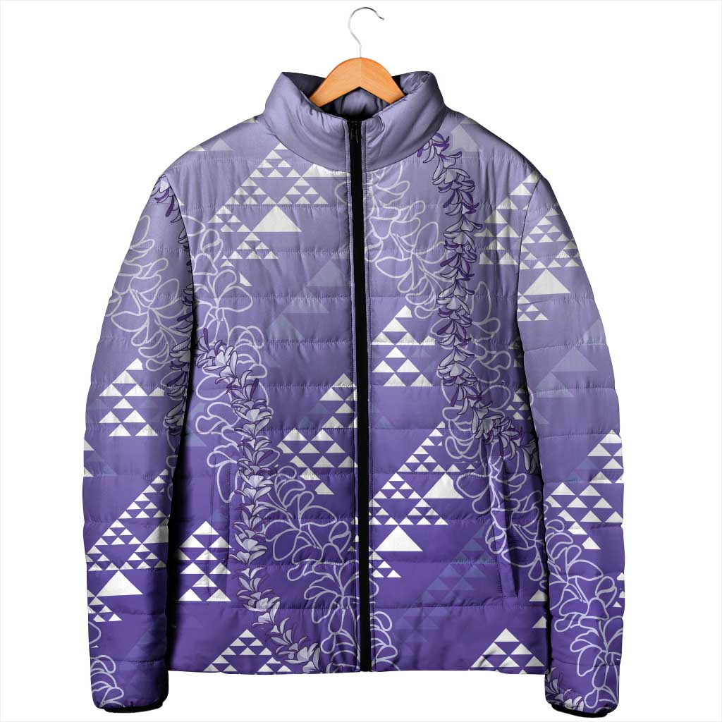 Hawaii Lavender Kapa Padded Jacket Vintage 'Ohe Kāpala Motifs Mix Plumeria Leis LT7 - Polynesian Pride