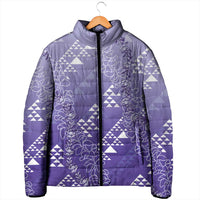 Hawaii Lavender Kapa Padded Jacket Vintage 'Ohe Kāpala Motifs Mix Plumeria Leis LT7 - Polynesian Pride