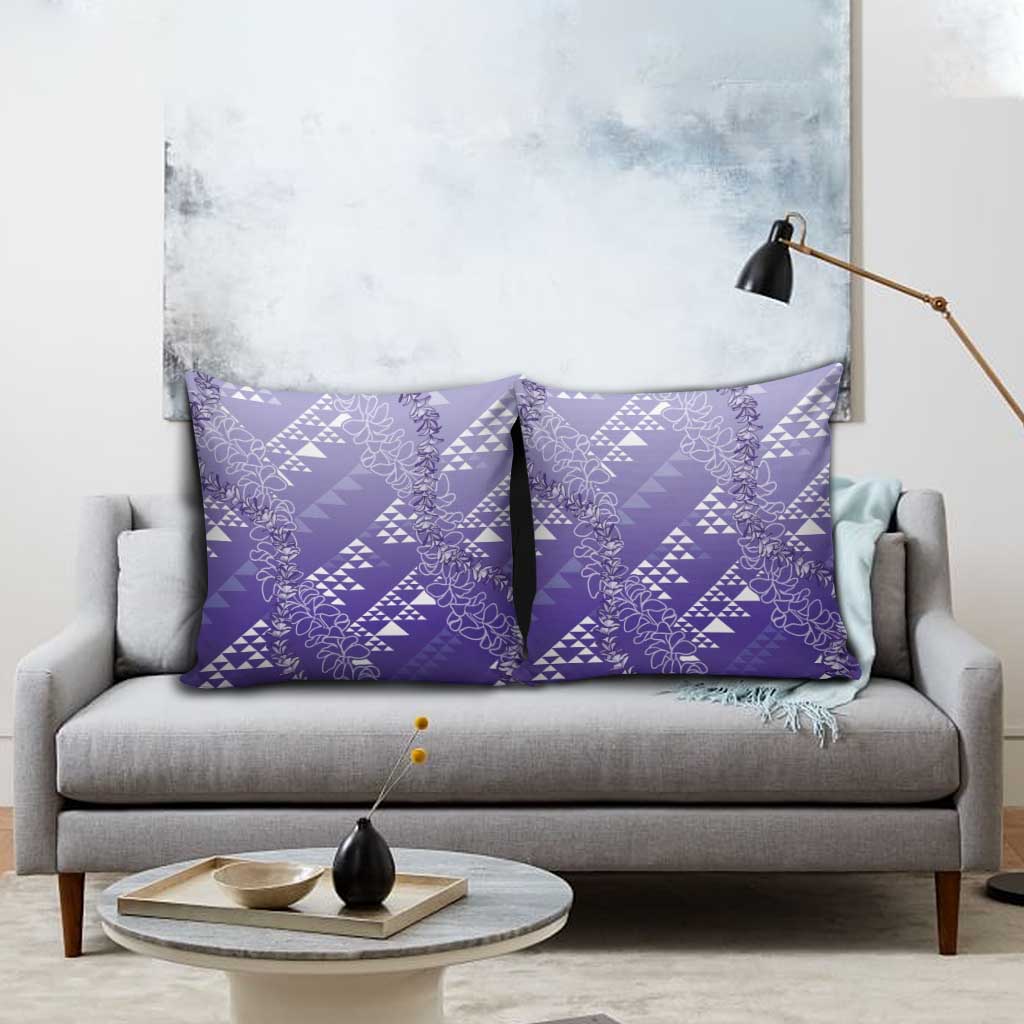 Hawaii Lavender Kapa Pillow Cover Vintage 'Ohe Kāpala Motifs Mix Plumeria Leis