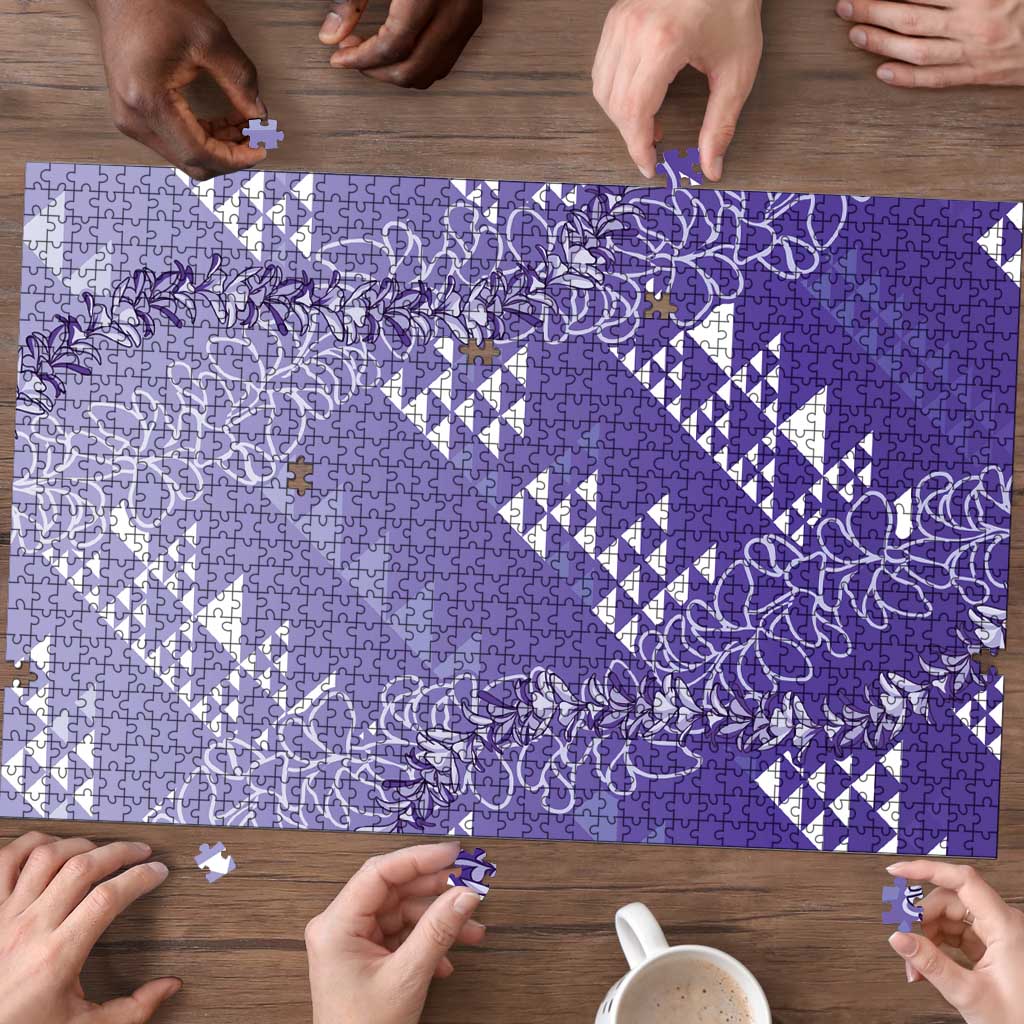 Hawaii Lavender Kapa Puzzle Vintage 'Ohe Kāpala Motifs Mix Plumeria Leis LT7 - Polynesian Pride