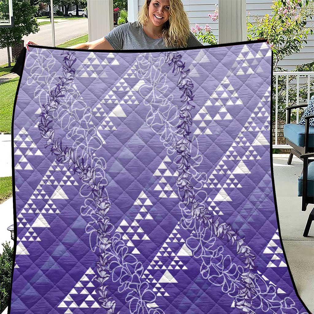 Hawaii Lavender Kapa Quilt Vintage 'Ohe Kāpala Motifs Mix Plumeria Leis