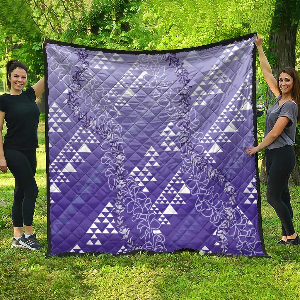 Hawaii Lavender Kapa Quilt Vintage 'Ohe Kāpala Motifs Mix Plumeria Leis LT7 - Polynesian Pride