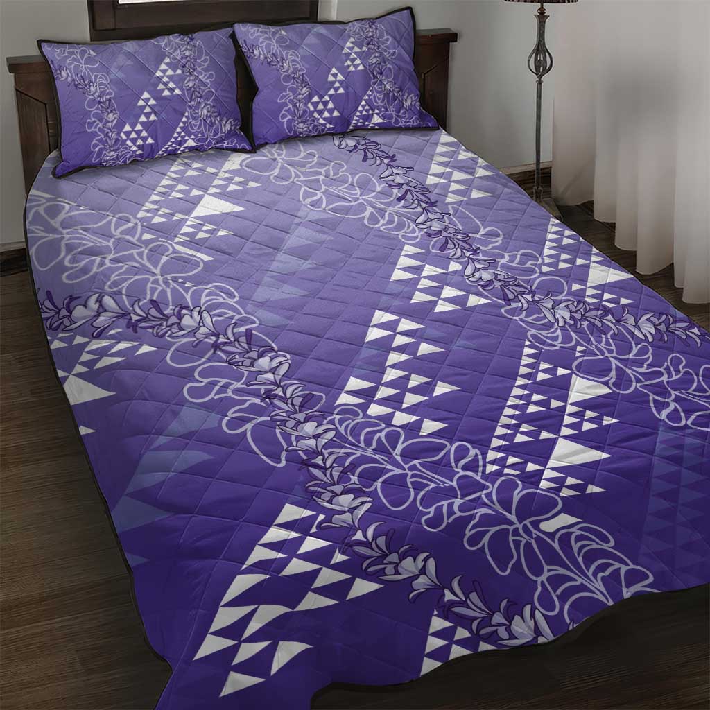 Hawaii Lavender Kapa Quilt Bed Set Vintage 'Ohe Kāpala Motifs Mix Plumeria Leis LT7 Lavender - Polynesian Pride