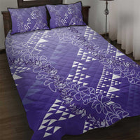 Hawaii Lavender Kapa Quilt Bed Set Vintage 'Ohe Kāpala Motifs Mix Plumeria Leis LT7 Lavender - Polynesian Pride