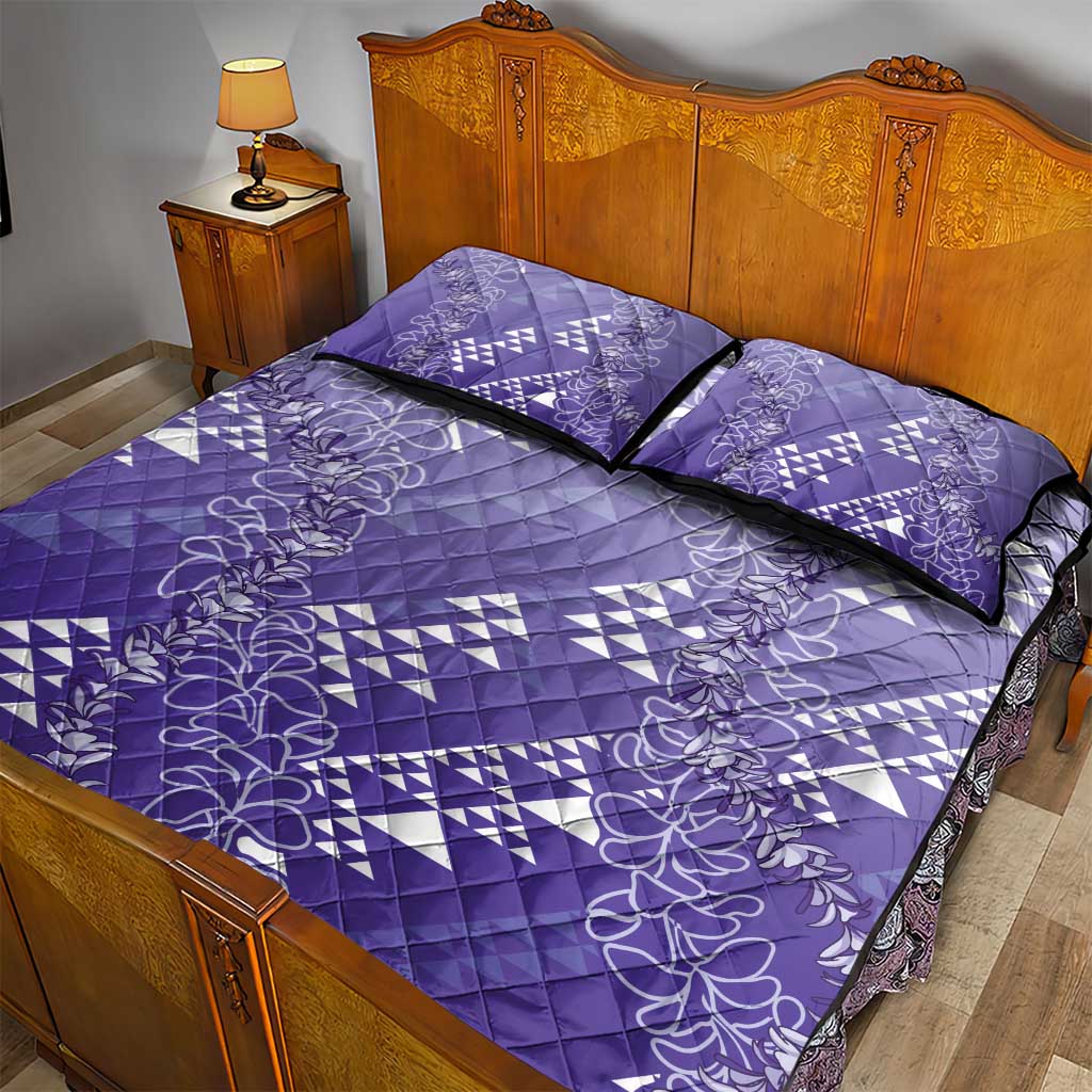 Hawaii Lavender Kapa Quilt Bed Set Vintage 'Ohe Kāpala Motifs Mix Plumeria Leis LT7 - Polynesian Pride