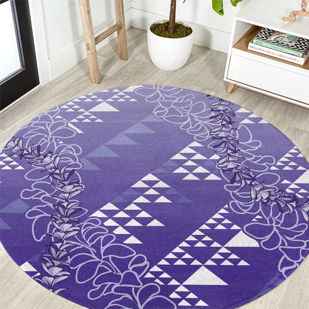 Hawaii Lavender Kapa Round Carpet Vintage 'Ohe Kāpala Motifs Mix Plumeria Leis LT7 Lavender - Polynesian Pride