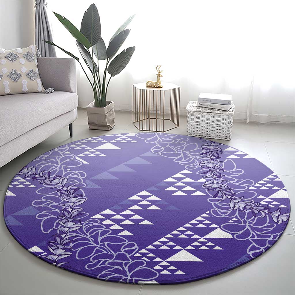 Hawaii Lavender Kapa Round Carpet Vintage 'Ohe Kāpala Motifs Mix Plumeria Leis LT7 - Polynesian Pride