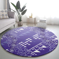 Hawaii Lavender Kapa Round Carpet Vintage 'Ohe Kāpala Motifs Mix Plumeria Leis LT7 - Polynesian Pride