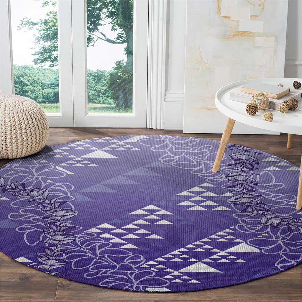 Hawaii Lavender Kapa Round Carpet Vintage 'Ohe Kāpala Motifs Mix Plumeria Leis LT7 - Polynesian Pride