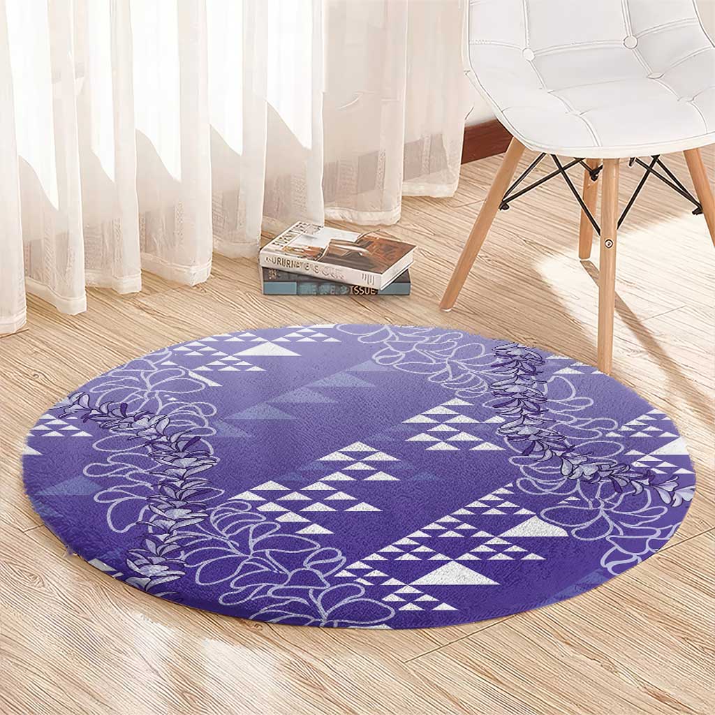 Hawaii Lavender Kapa Round Carpet Vintage 'Ohe Kāpala Motifs Mix Plumeria Leis LT7 - Polynesian Pride