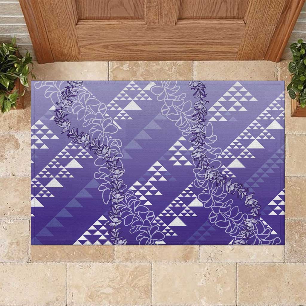Hawaii Lavender Kapa Rubber Doormat Vintage 'Ohe Kāpala Motifs Mix Plumeria Leis LT7 Lavender - Polynesian Pride