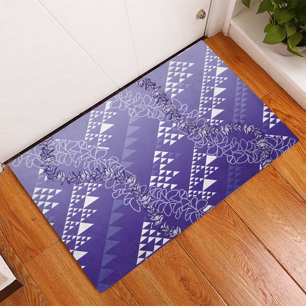 Hawaii Lavender Kapa Rubber Doormat Vintage 'Ohe Kāpala Motifs Mix Plumeria Leis LT7 - Polynesian Pride