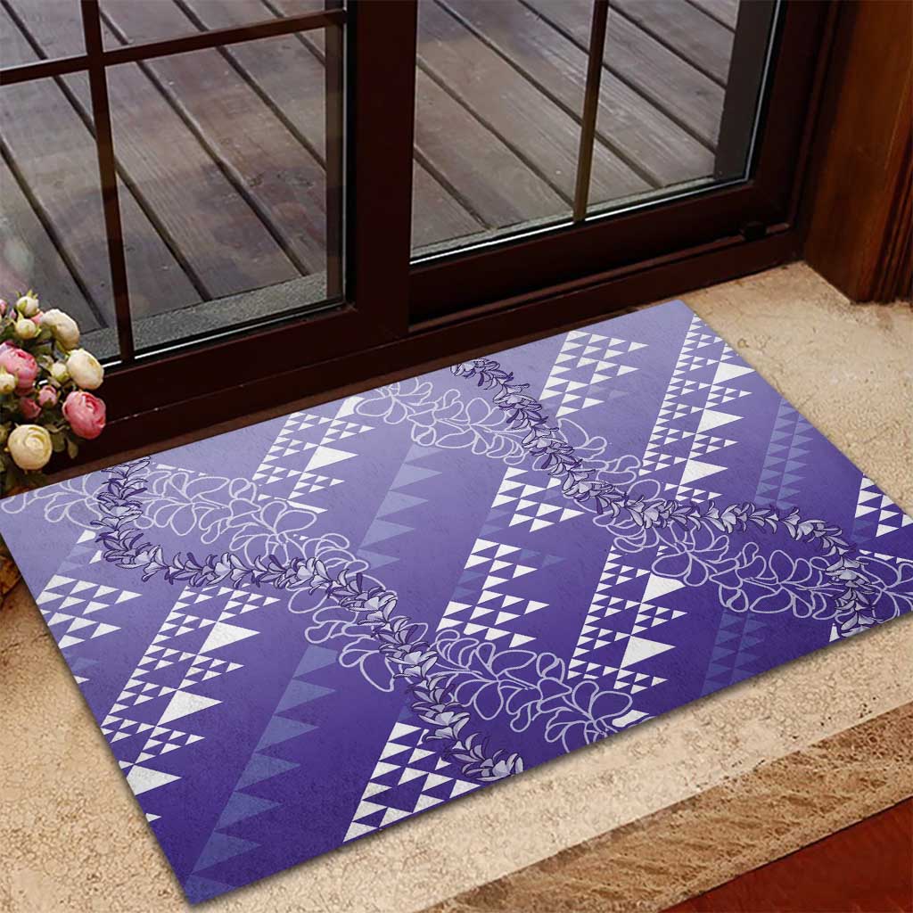 Hawaii Lavender Kapa Rubber Doormat Vintage 'Ohe Kāpala Motifs Mix Plumeria Leis LT7 - Polynesian Pride