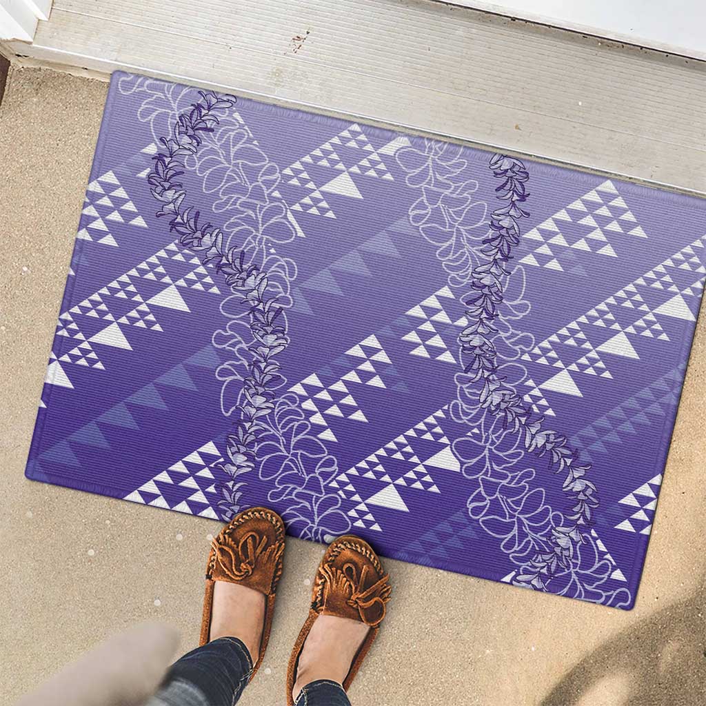 Hawaii Lavender Kapa Rubber Doormat Vintage 'Ohe Kāpala Motifs Mix Plumeria Leis LT7 - Polynesian Pride