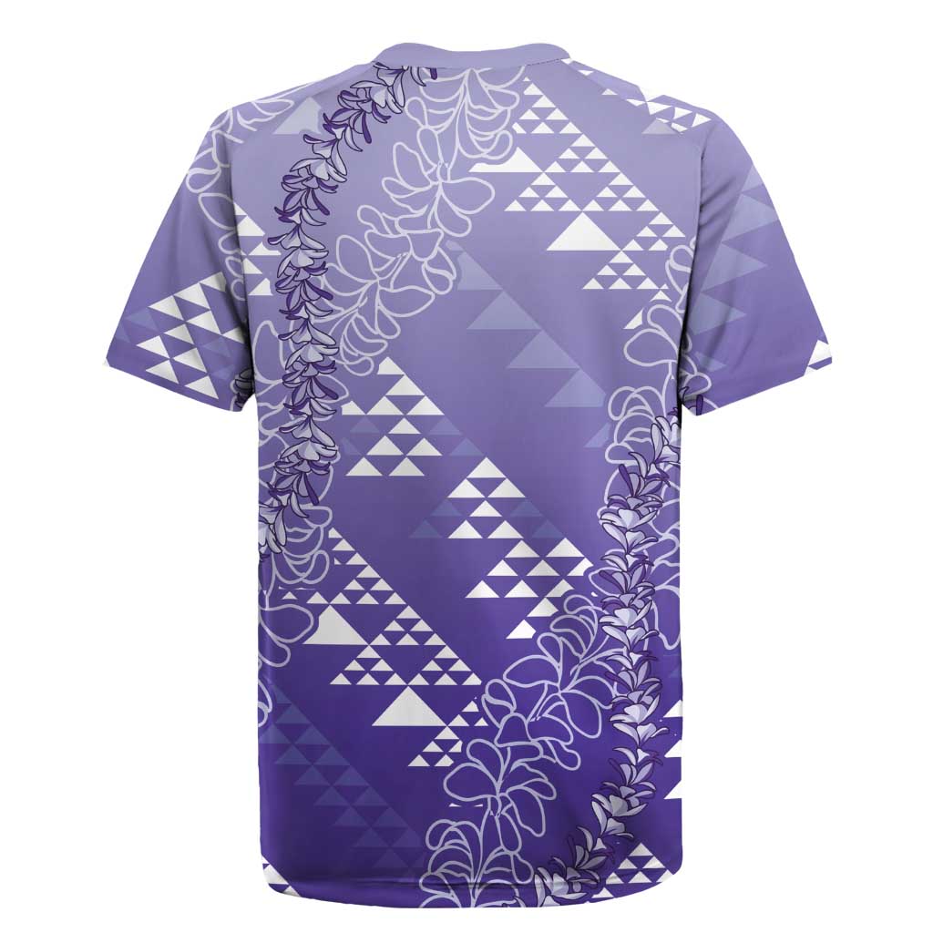 Hawaii Lavender Kapa Rugby Jersey Vintage 'Ohe Kāpala Motifs Mix Plumeria Leis LT7 - Polynesian Pride