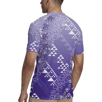 Hawaii Lavender Kapa Rugby Jersey Vintage 'Ohe Kāpala Motifs Mix Plumeria Leis LT7 - Polynesian Pride
