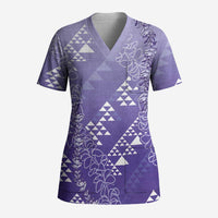 Hawaii Lavender Kapa Scrub Top Vintage 'Ohe Kāpala Motifs Mix Plumeria Leis LT7 Adult Lavender - Polynesian Pride
