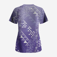 Hawaii Lavender Kapa Scrub Top Vintage 'Ohe Kāpala Motifs Mix Plumeria Leis LT7 - Polynesian Pride