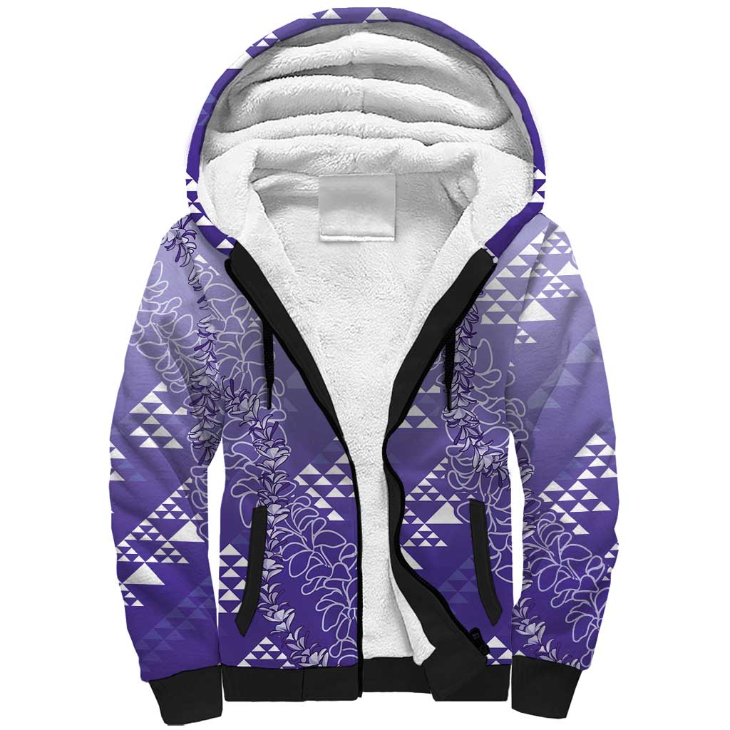Hawaii Lavender Kapa Sherpa Hoodie Vintage 'Ohe Kāpala Motifs Mix Plumeria Leis LT7 Unisex Lavender - Polynesian Pride