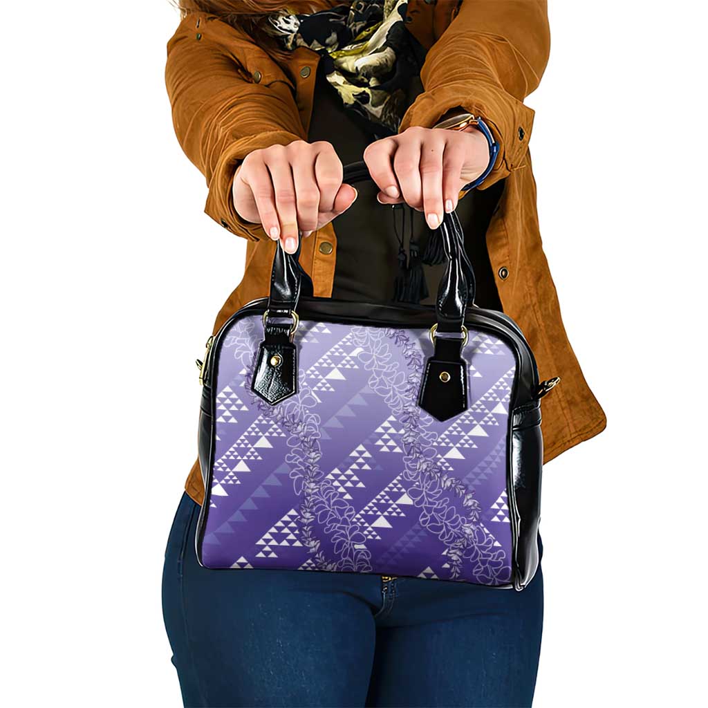 Hawaii Lavender Kapa Shoulder Handbag Vintage 'Ohe Kāpala Motifs Mix Plumeria Leis